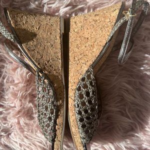New! Vintage Ann Taylor Cork Wedge Heels with Metallic Leather Weave 8